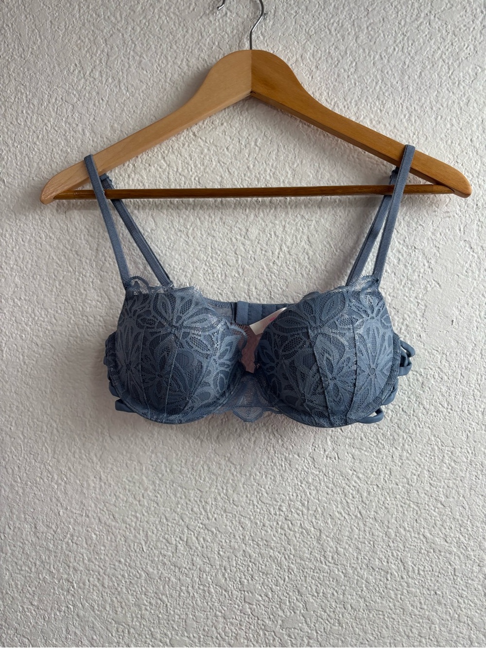 PINK Victoria's Secret Date Push Up Slate Blue Lace Underwire Bra 36B